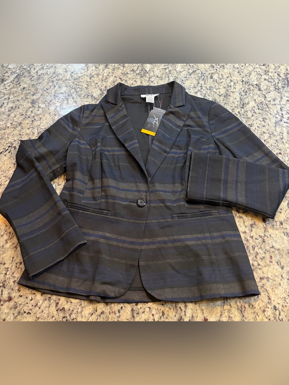 Soho Black and Navy Striped Single-Button Blazer